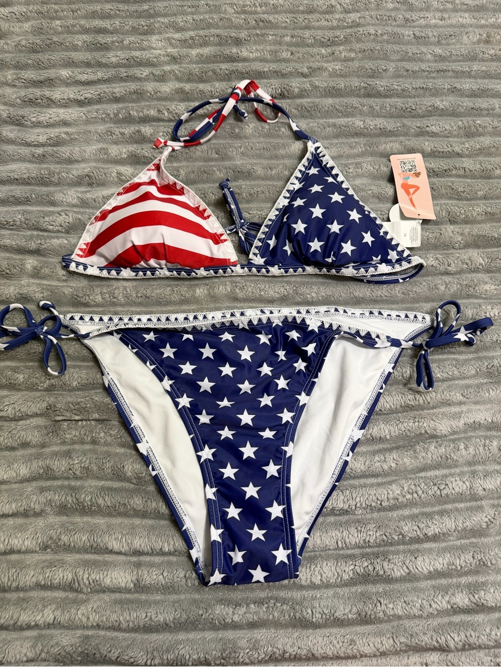 Patriotic Stars & Stripes Triangle Bikini Set - Red, White & Navy